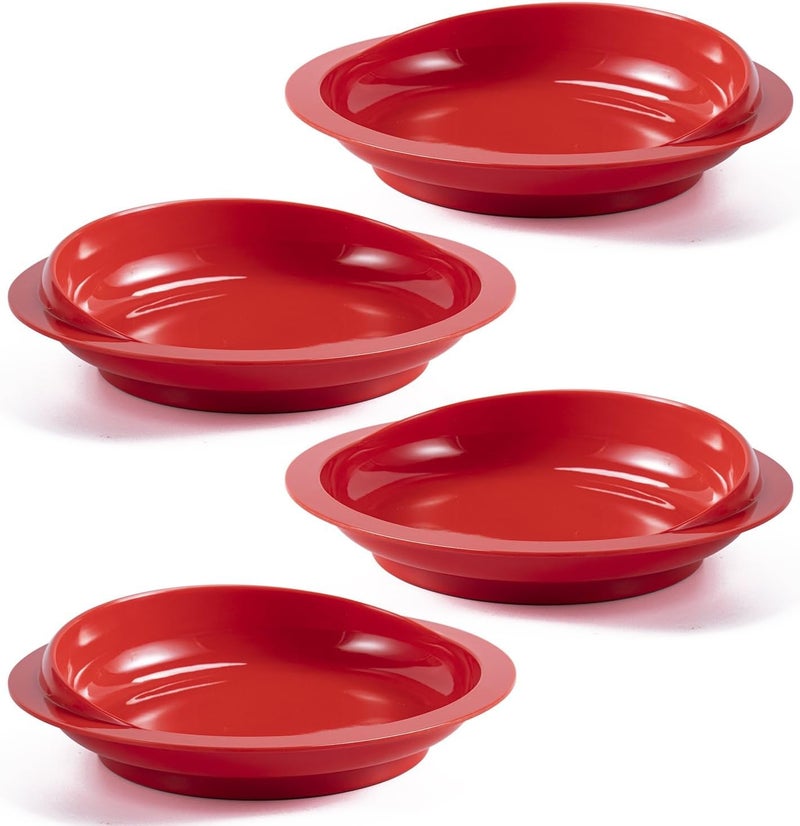 Jayour 4 Pack - Anti-Spill Scoop Plate with Lip Edge | Eating Utensils for Elderly Patients | Scoop Plates for Disabled Adults from Parkinsons, Stroke, Tremor | Non Skid Padded Bottom (Red) - Image 1